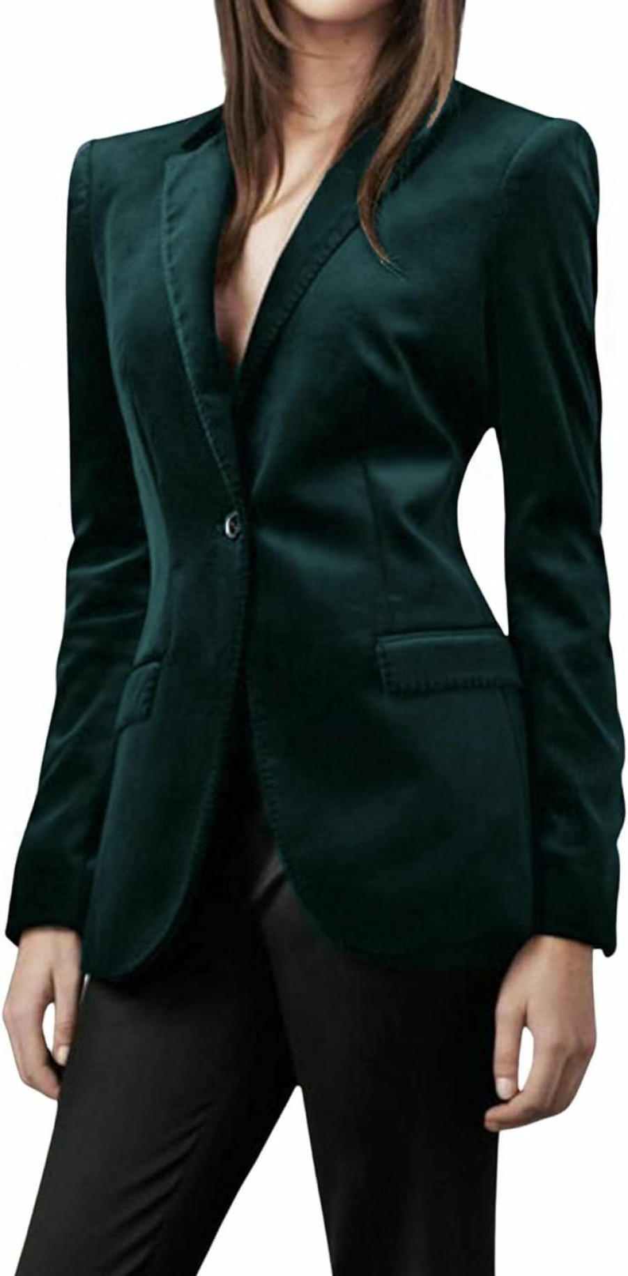 New CHARTOU Chartou Women 1 Button Fitted Velvet Blazer Jacket Business Suit Jacket Work Office Notched Collar