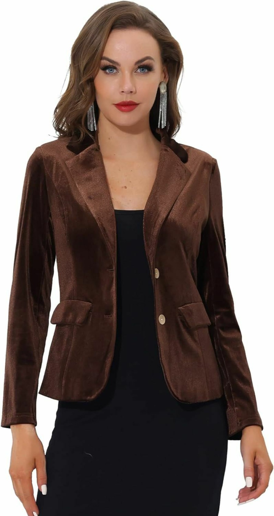 Clearance Allegra K Allegra K Women'S Notched Lapel Vintage Office Button Front Velvet Blazer