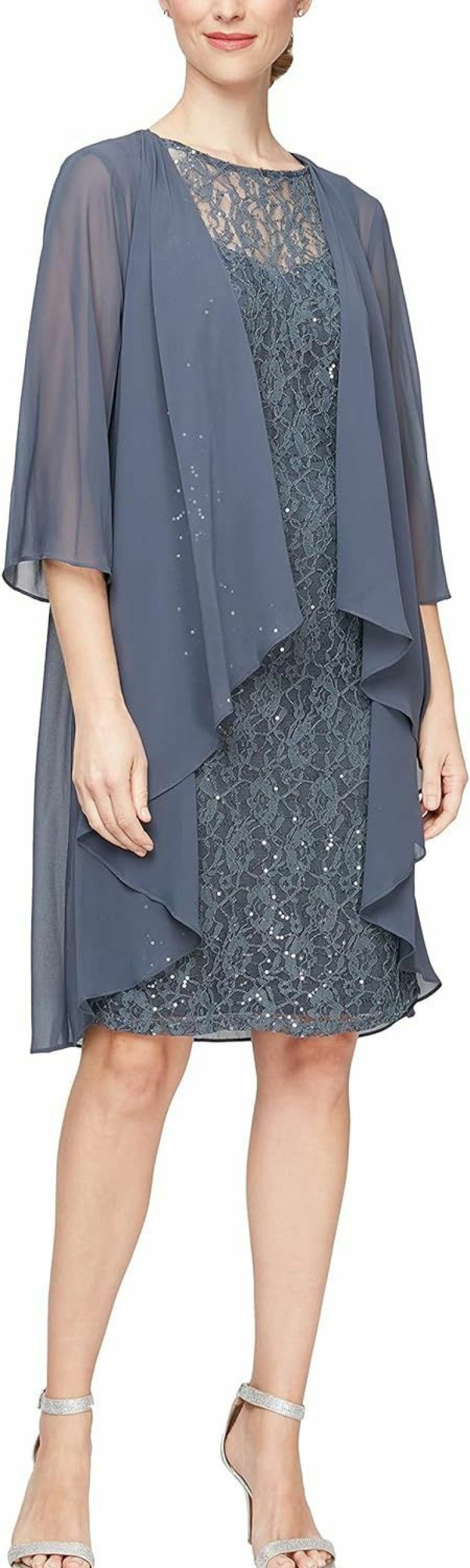 Wholesale S.L. Fashions S.L. Fashions Women'S Chiffon Tier Jacket Dress With Beaded Neck And Cuffs