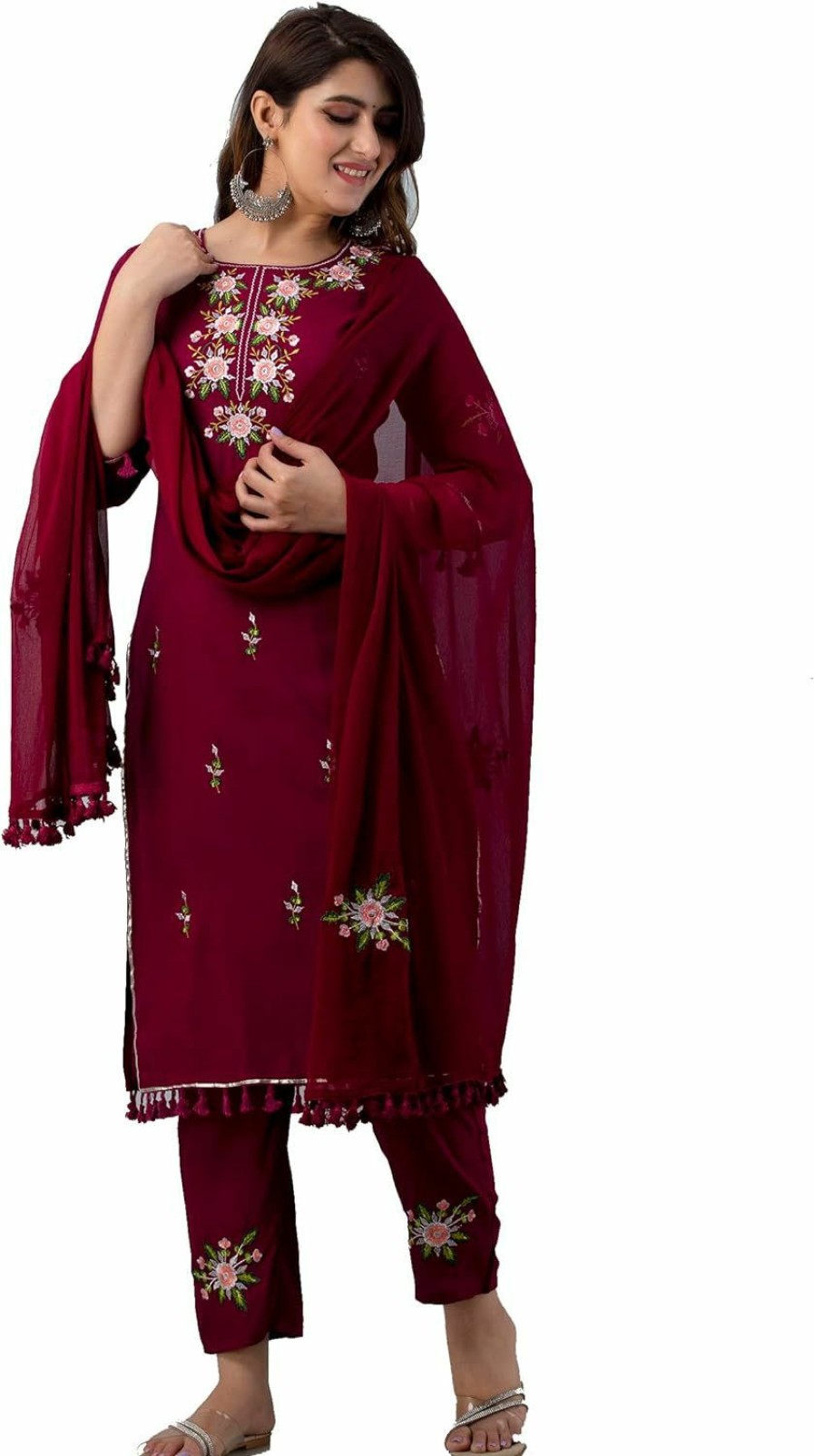 New JG JAI GOVINDAM Jg Women'S Ethnic Wear Collection Rayon Straight Embridered Kurti & Pant Set With Dupatta