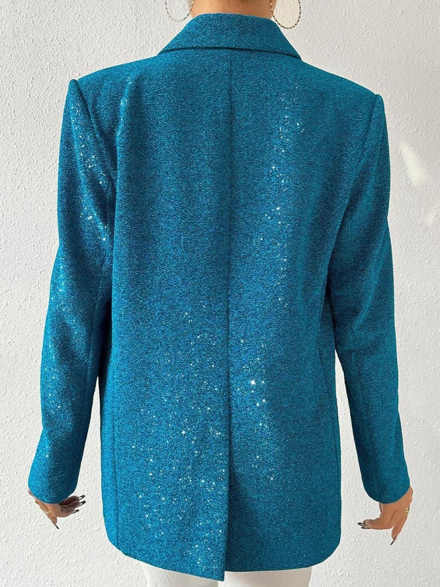 New Sxidecgqi Women'S Glitter Lapel Neck Long Sleeve Blazer Button Front Party Jacket Work Suits