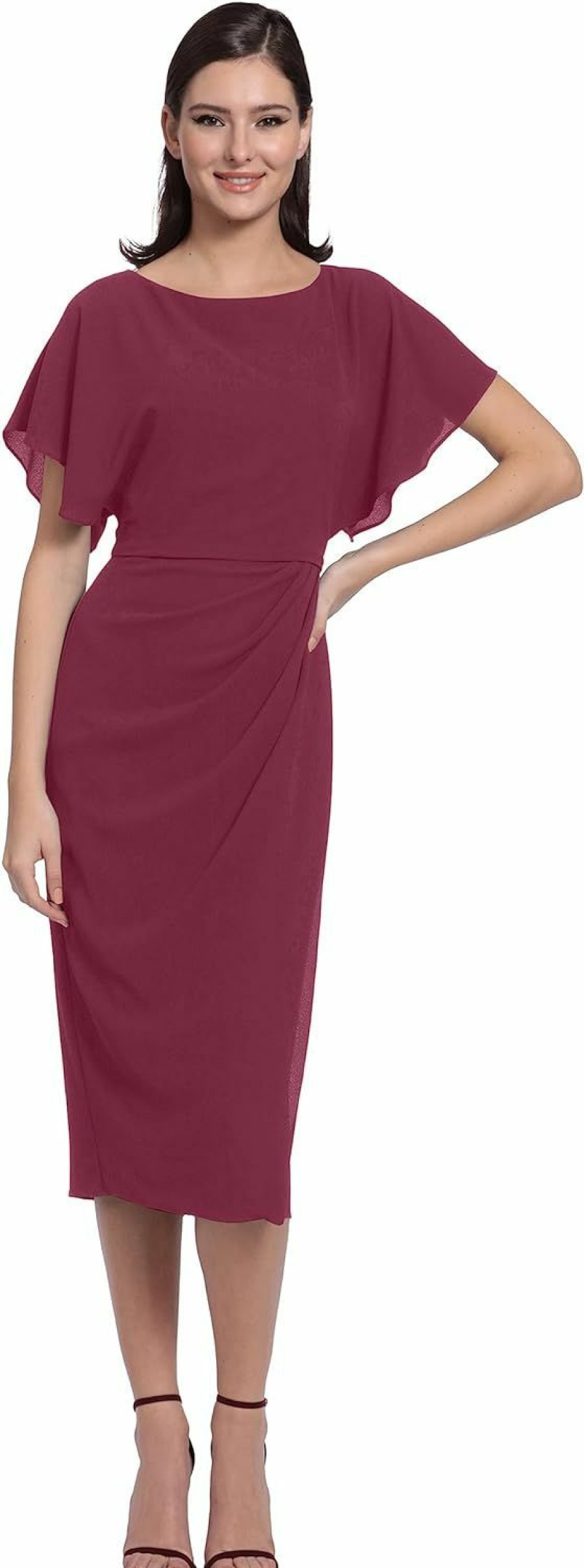 Online Maggy London Maggy London Women'S Boat Neck Flutter Sleeve Dress Occasion Event Guest Of