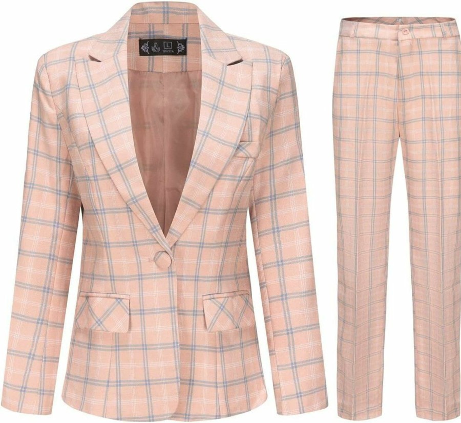 Hot YUNCLOS Yunclos Women'S Vintage 2 Piece Plaid Suit Set 1 Button Stylish Blazer And Pants