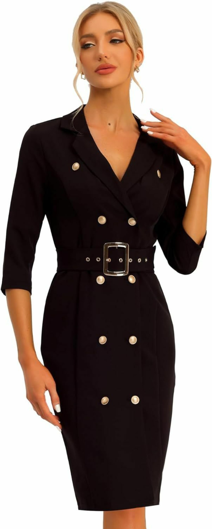 Best Allegra K Allegra K Double Breasted Dress For Women'S Business Belted Work Blazer Suit Dress