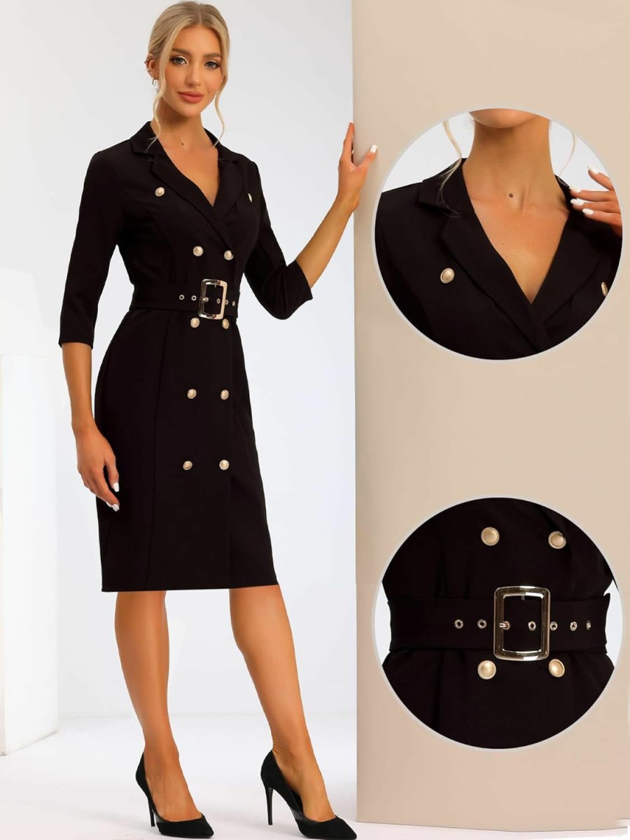 Best Allegra K Allegra K Double Breasted Dress For Women'S Business Belted Work Blazer Suit Dress