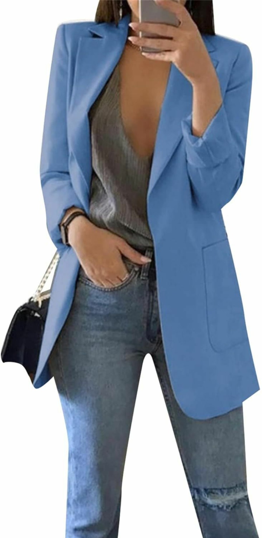 Wholesale GORIFE Women Long Sleeve Lapel Blazers Jacket Loose Work Office Blazers Coat With Pockets