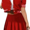 Wholesale Angsuttc Angsuttc Skirt Sets Women 2 Piece Outfits Short Sleeve Cropped Baseball Varsity Jacket Mini Pleated Skirt Outfit