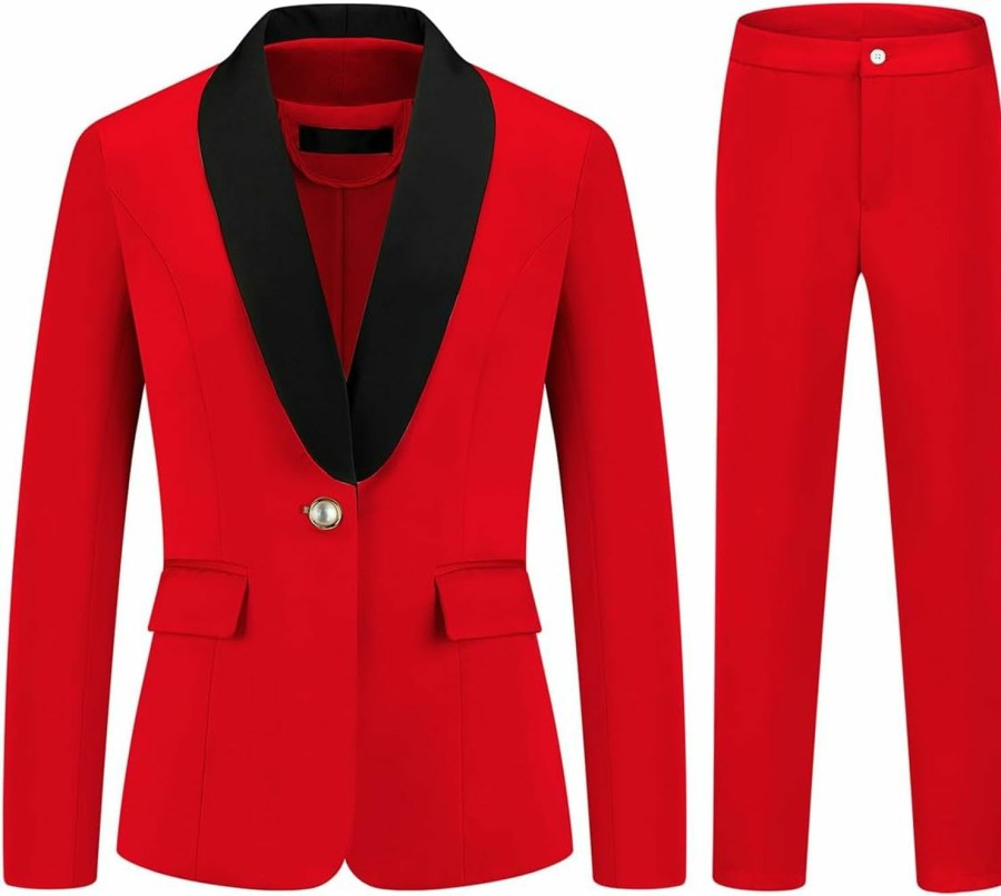 Clearance MODFUL Modful Women'S 2 Piece Business Suit Set One Button Solid Color Blazer Trouser Suit