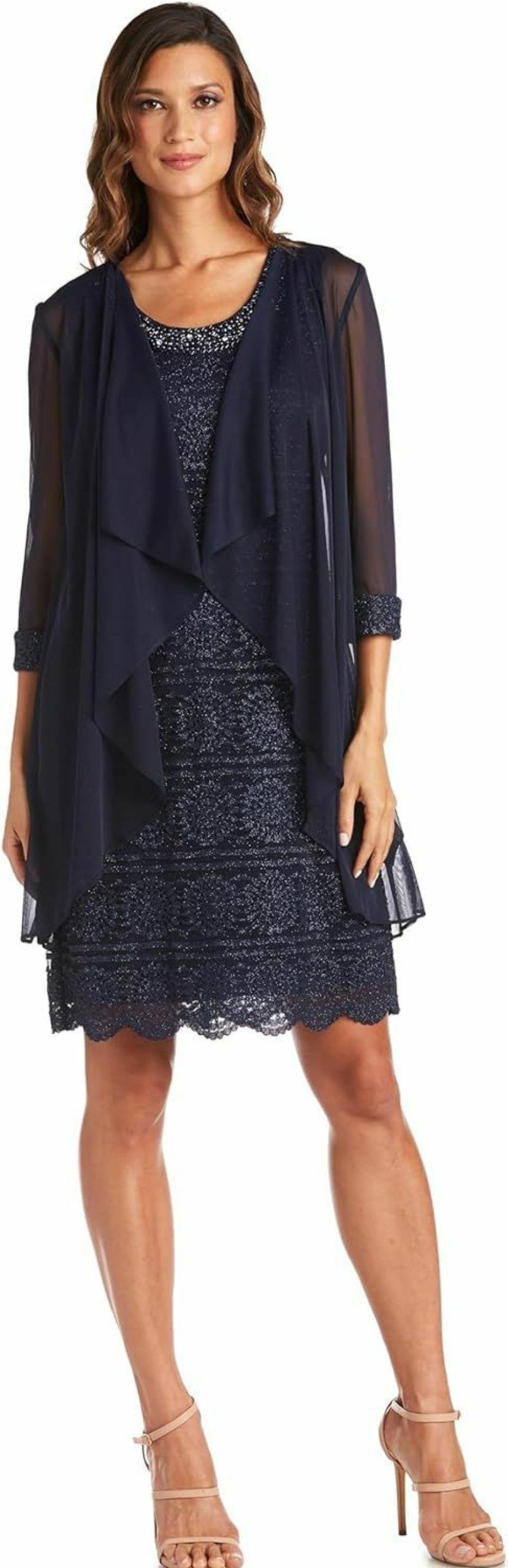 Wholesale R&M Richards R&M Richards Women'S Petite Patterned Jacket And Dress Set, Navy