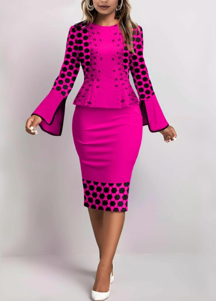 Wholesale Beverly Church Dresses For Women Long Split Sleeve Business Pencil Floral Peplum Dress Wear To Work