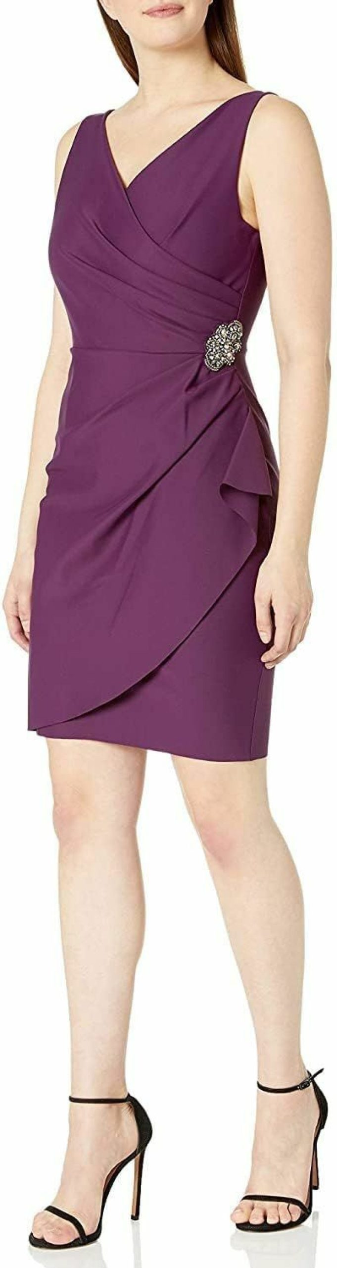 New Alex Evenings Alex Evenings Women'S Slimming Short Ruched Dress With Ruffle(Petite And Regular)