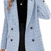 Best Mina self Plaid Tweed Blazer Jacket For Women 2024 Fashion Elegant Open Front Casual Work Office Pocket Suit Coat(S-Xxl)