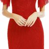 Best MSLG Mslg Women'S Elegant Floral Lace Round Neck Short Sleeves Cocktail Party Bodycon Knee Length Dress 931