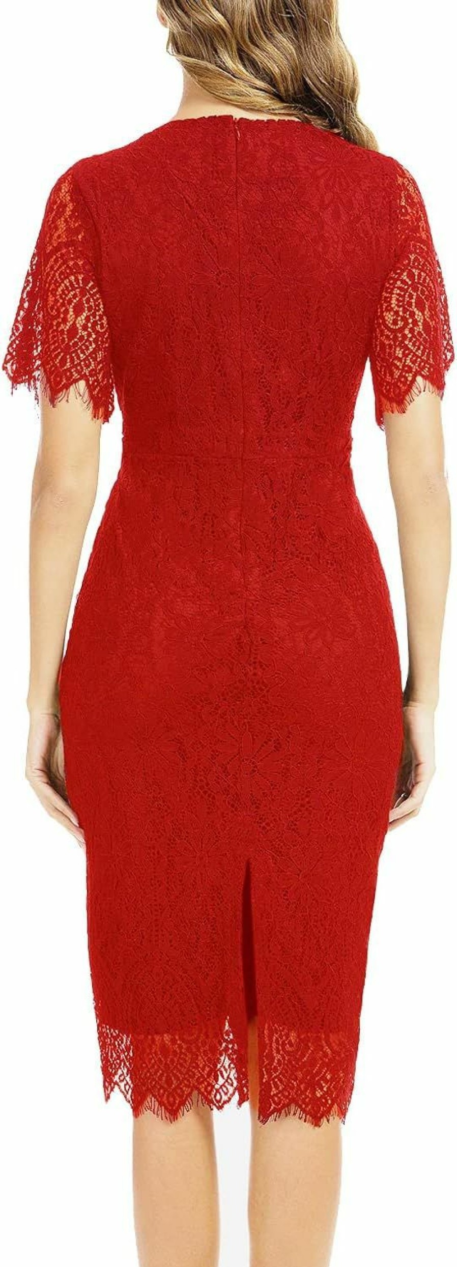 Best MSLG Mslg Women'S Elegant Floral Lace Round Neck Short Sleeves Cocktail Party Bodycon Knee Length Dress 931