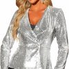 Clearance Allegra K Allegra K Sequin Jacket For Women'S Lapel Blazer 1 Button Long Sleeves Halloween Sparkle Party Jacket