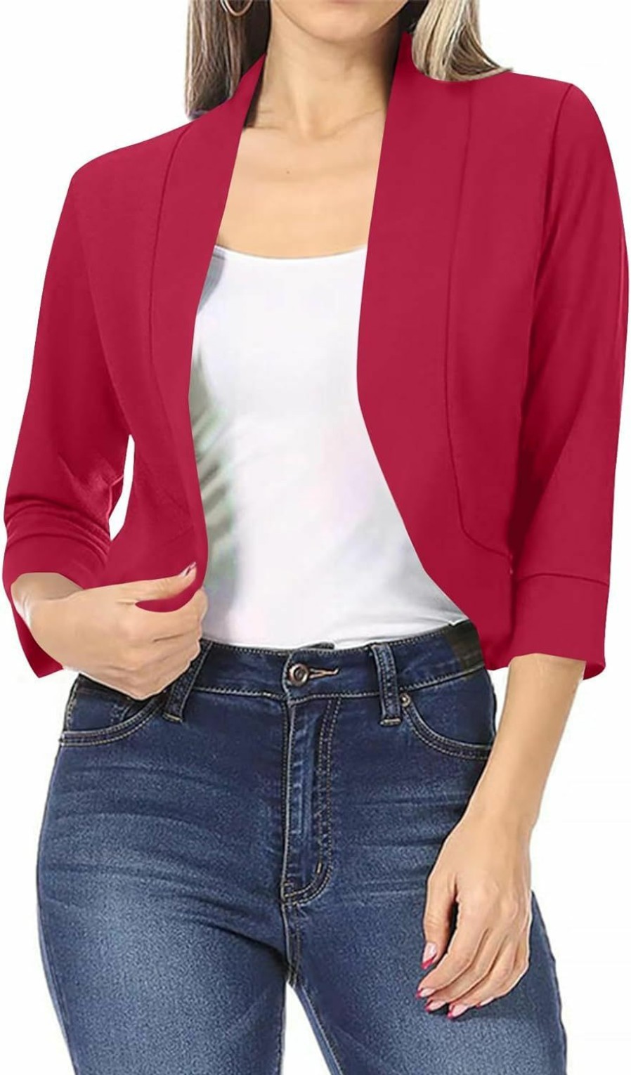 Online LYANER Lyaner Women'S Open Front 3/4 Sleeve Office Work Business Casual Crop Suit Blazer Jacket