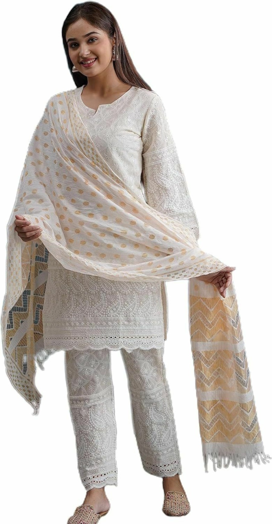 Wholesale MAGHMA Chikankari Kurtis For Women Pakistani Salwar Kameez Suit Set Indian Dresses Cream White Kurti Pant & Dupatta Set