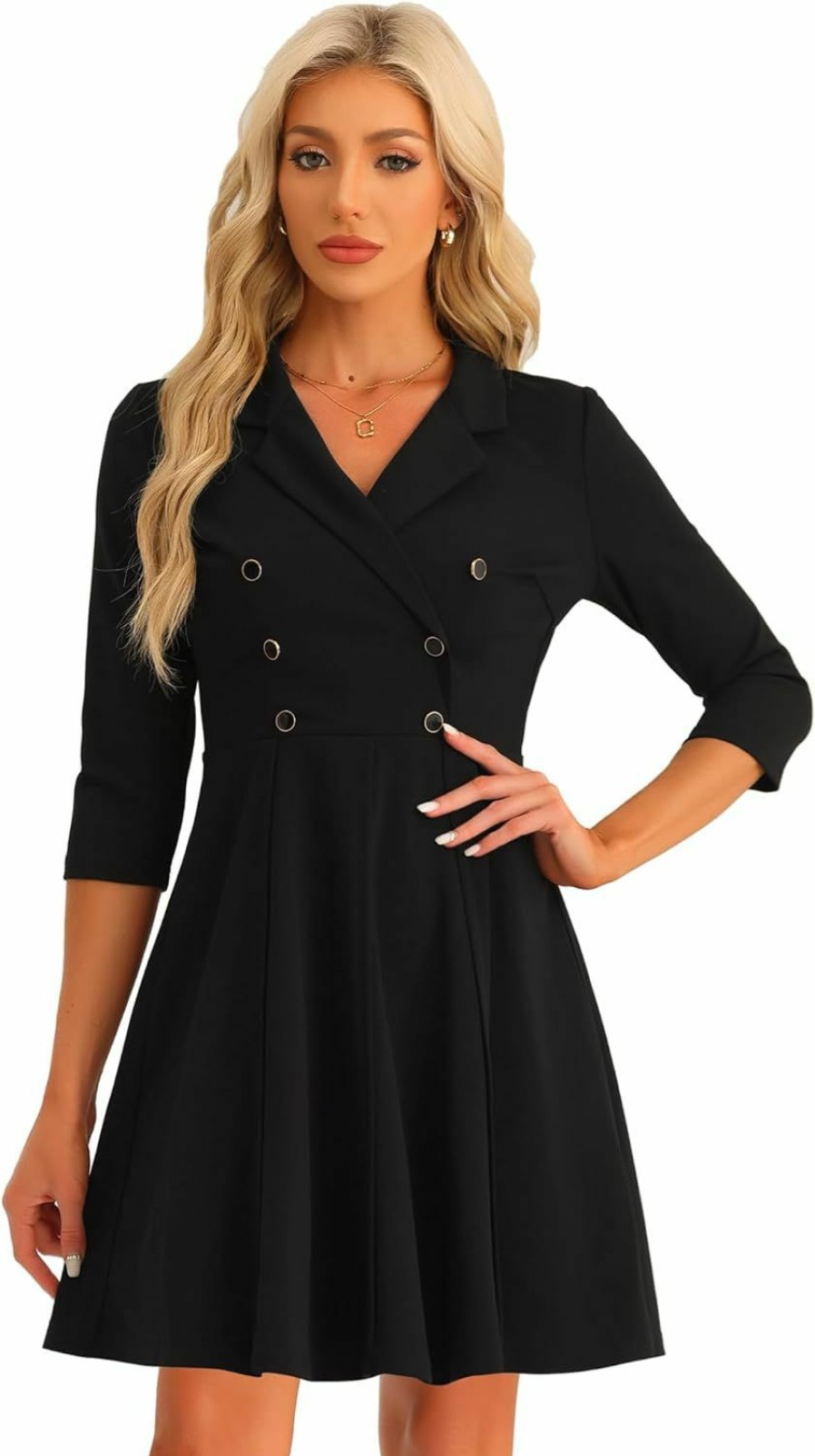 Clearance Allegra K Allegra K Double Breasted Dress For Women'S Notched Lapel Half Sleeve Business Blazer Dress