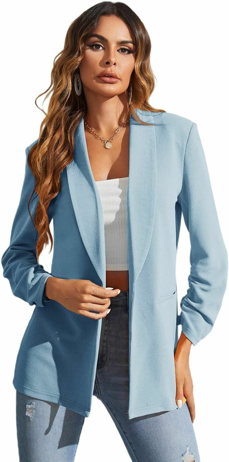 Hot WDIRARA Wdirara Women'S Long Sleeve Open Front Blazer Casual Work Office Jacket