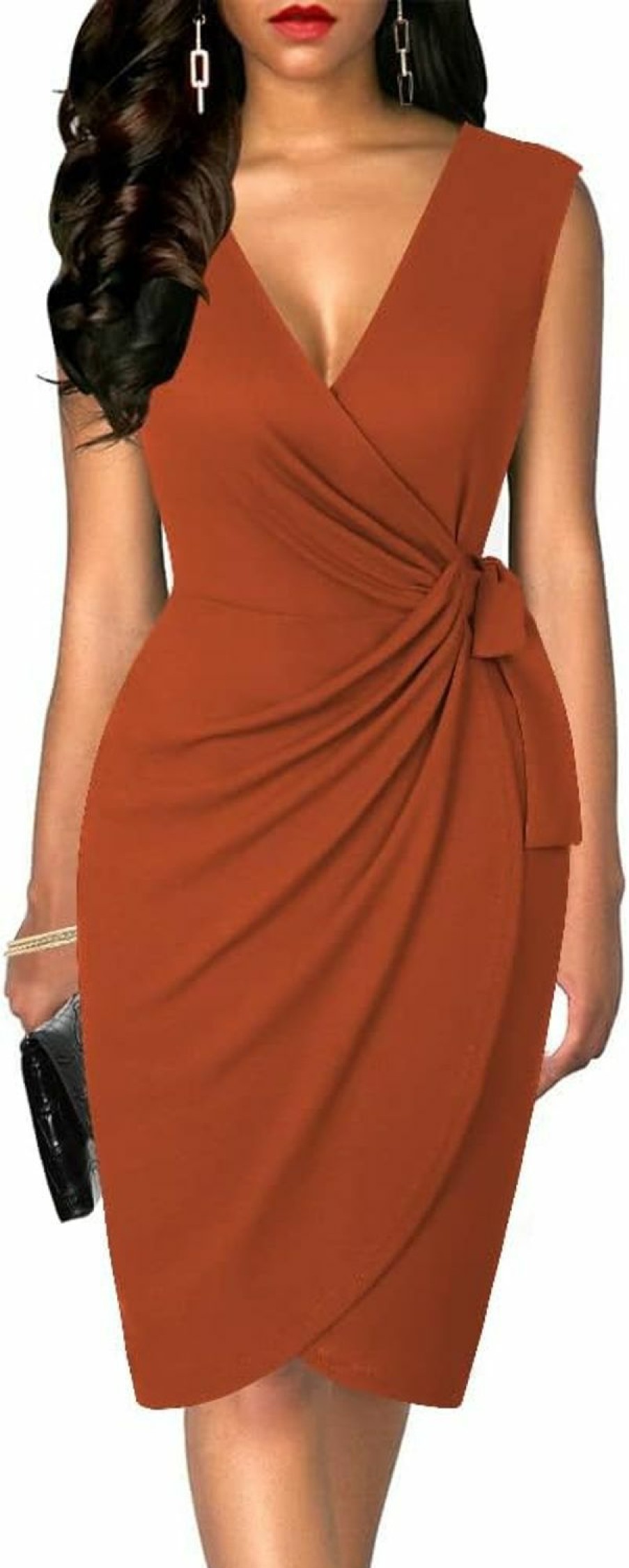 Wholesale oten Oten Womens Sleeveless Deep V Neck Sheath Knee Length Cocktail Party Work Faux Wrap Formal Dress