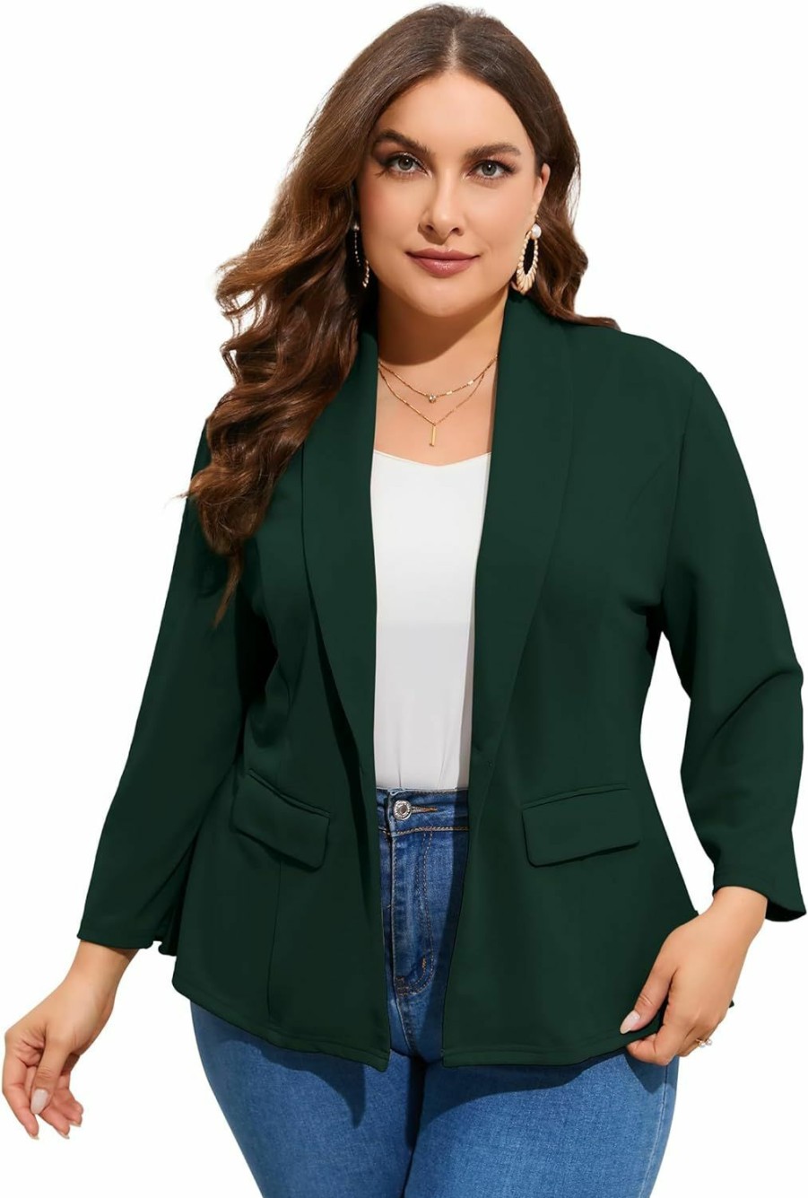 Online ShopWonder Women'S Plus Size Casual Blazers Open Front Work Office Jackets Blazer With Pockets