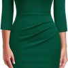 New Knitee Knitee Women'S Retro 1950S Asymmetrical V Neck 3/4 Sleeve Slim Work Pencil Dress