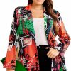 New WDIRARA Wdirara Women'S Plus Size Lapel Collar Open Front Graffiti Graphic Button Blazer Jacket