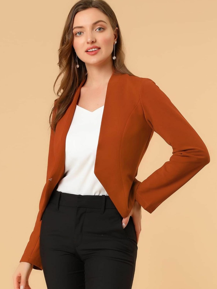 Wholesale Allegra K Allegra K Women'S Work Office Suit Collarless Casual Cropped Blazer Jacket