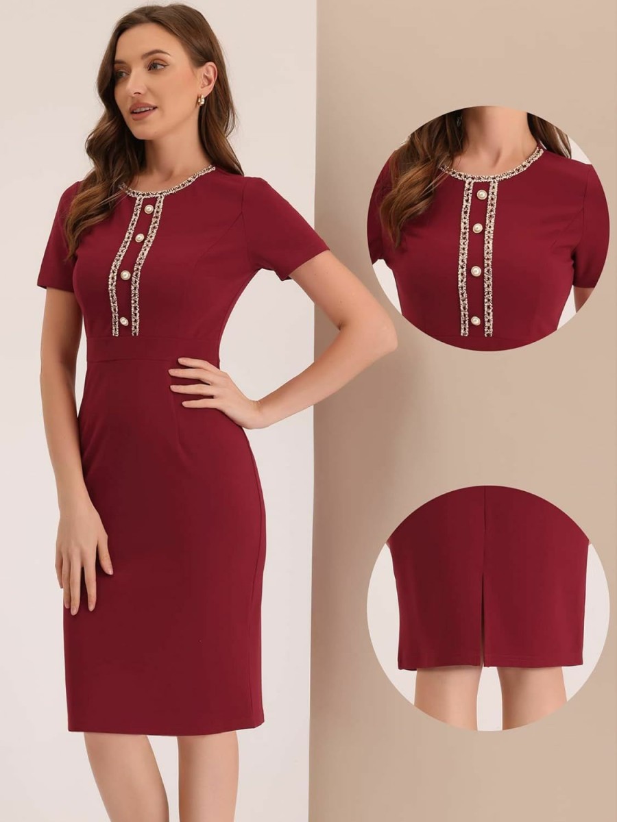 Best Allegra K Allegra K Short Sleeve Work Office Business Pencil Dress For Women'S Tweed Bodycon Sheath Dress