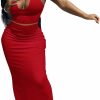 New Sriswel Womens Sexy Summer Scoop Neck Ribbed 2 Piece Outfits Dress Crop Tank Top Maxi Long Skirt Set Beach Party Dress