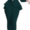 Best Rodawu Women'S Two Piece Outfits Sets Long Sleeve Deep V Neck Ruffle Pelplum Blazer Slim Fit Bocycon Long Pants Business Suit Set