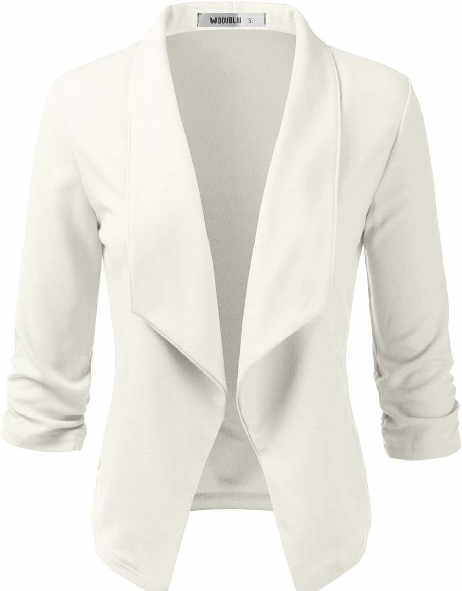 Wholesale DOUBLJU Doublju Womens Casual Work 3/4 Sleeve Open Front Blazer Jacket With Plus Size Ivory X-Large