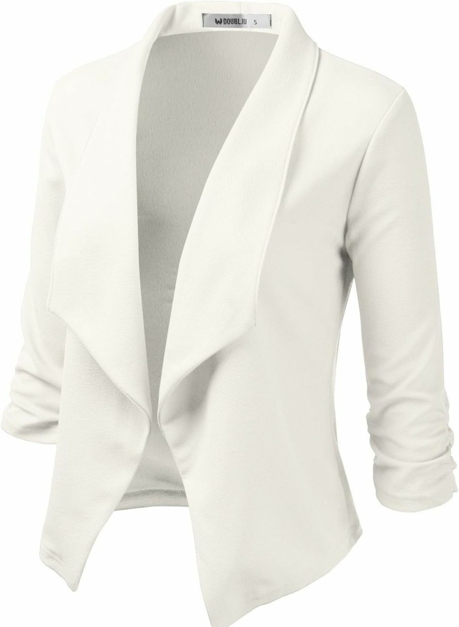 Wholesale DOUBLJU Doublju Womens Casual Work 3/4 Sleeve Open Front Blazer Jacket With Plus Size Ivory X-Large