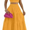 Hot Rooscier Rooscier Women'S 2 Pcs Outfits Ruffle Sleeve Tank Top High Waist Tiered Maxi Skirt Set