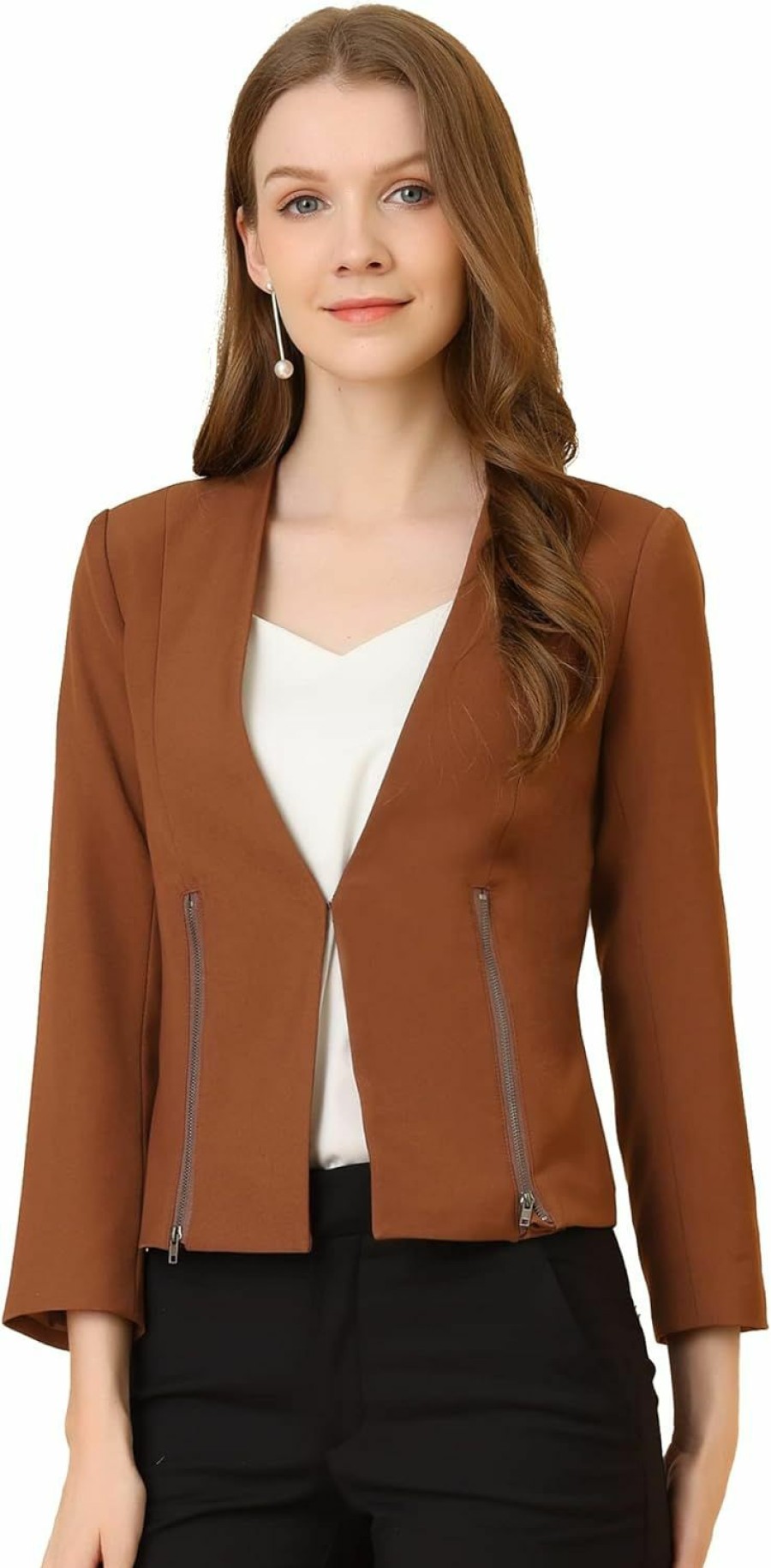 Wholesale Allegra K Allegra K Women'S Crop Collarless Blazers Suit Zip Decor Work Office Jackets Blazer