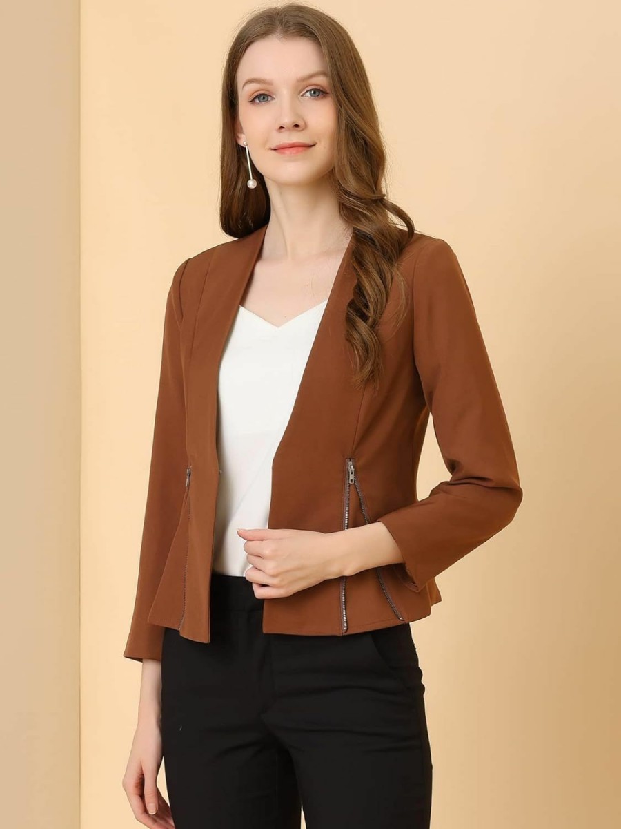 Wholesale Allegra K Allegra K Women'S Crop Collarless Blazers Suit Zip Decor Work Office Jackets Blazer