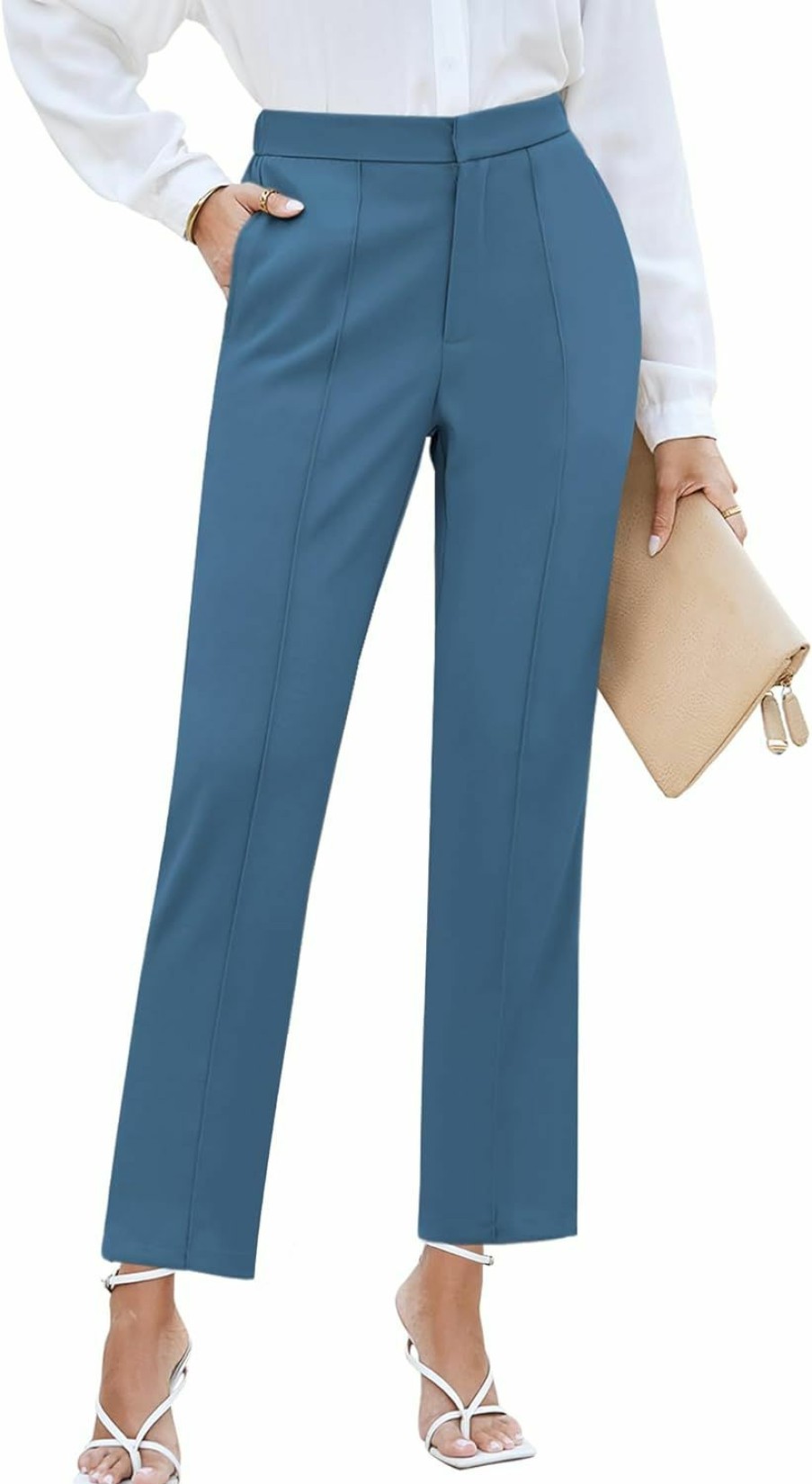 Clearance GRAPENT Grapent Dress Pants Women High Waisted Work Pants Dressy Casual Straight Leg Elastic Waist Cropped Trousers Ankle Slacks