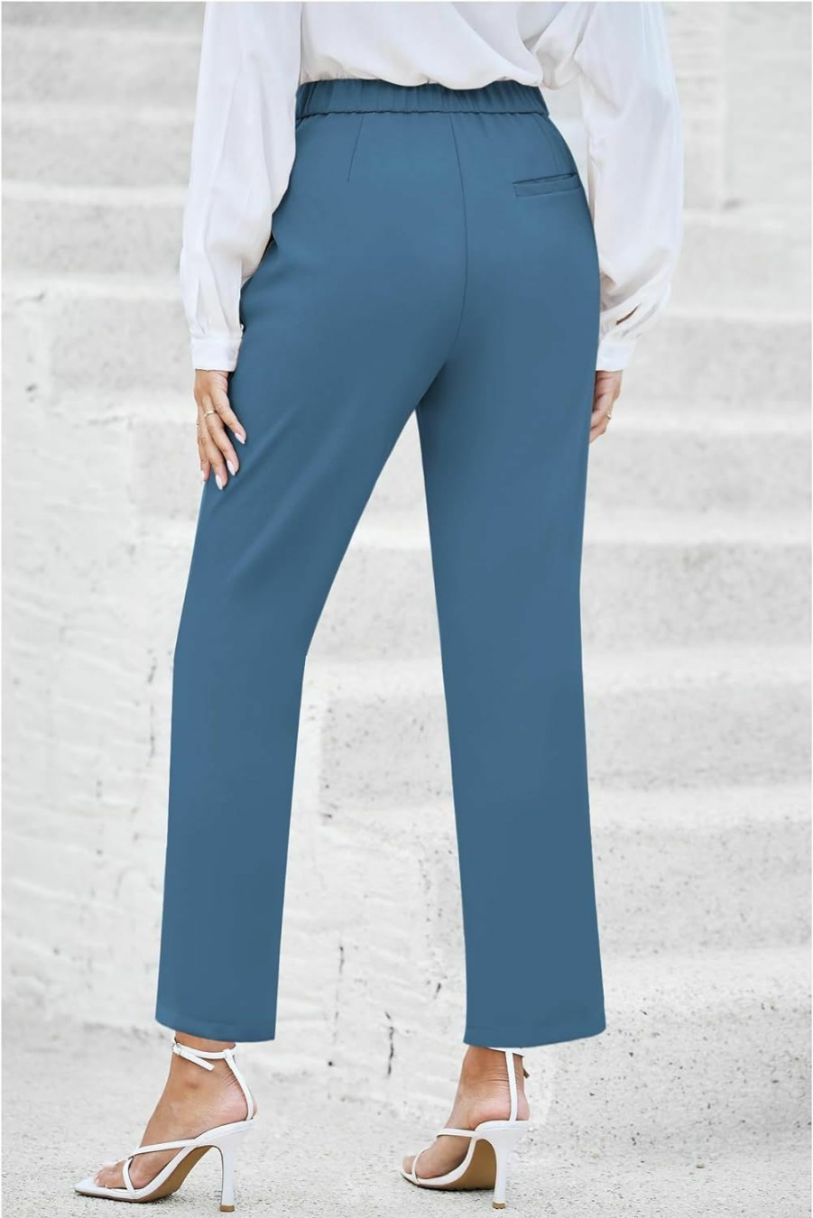 Clearance GRAPENT Grapent Dress Pants Women High Waisted Work Pants Dressy Casual Straight Leg Elastic Waist Cropped Trousers Ankle Slacks