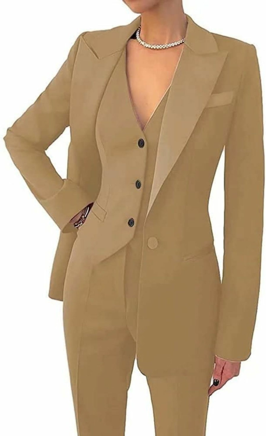 Clearance Dowbins Women'S 3 Piece Office Lady Business Suit Set Slim Fit Solid Blazer Vest Pant Set