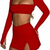 Clearance Azhong Azhong Women'S 2 Piece Set Long Sleeve Square Neck Crop Top Bodycon Mini Club Party Skirt Set