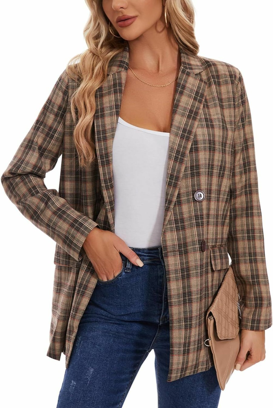 Hot MINTLIMIT Mintlimit Women'S Plaid Blazer Casual Long Sleeve Oversized Boyfriend Blazers Double Breasted Lapel Jacket With Pockets