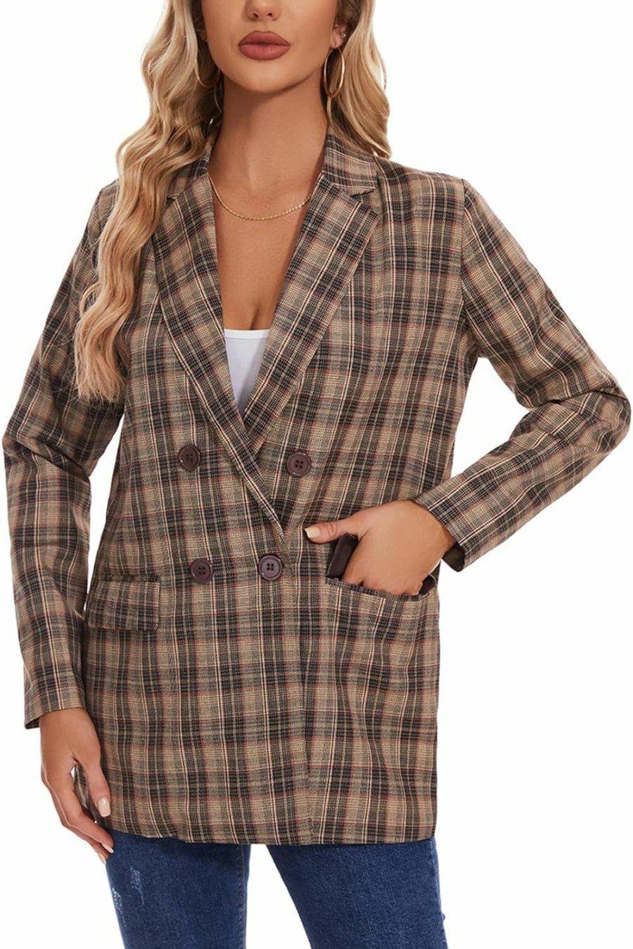 Hot MINTLIMIT Mintlimit Women'S Plaid Blazer Casual Long Sleeve Oversized Boyfriend Blazers Double Breasted Lapel Jacket With Pockets