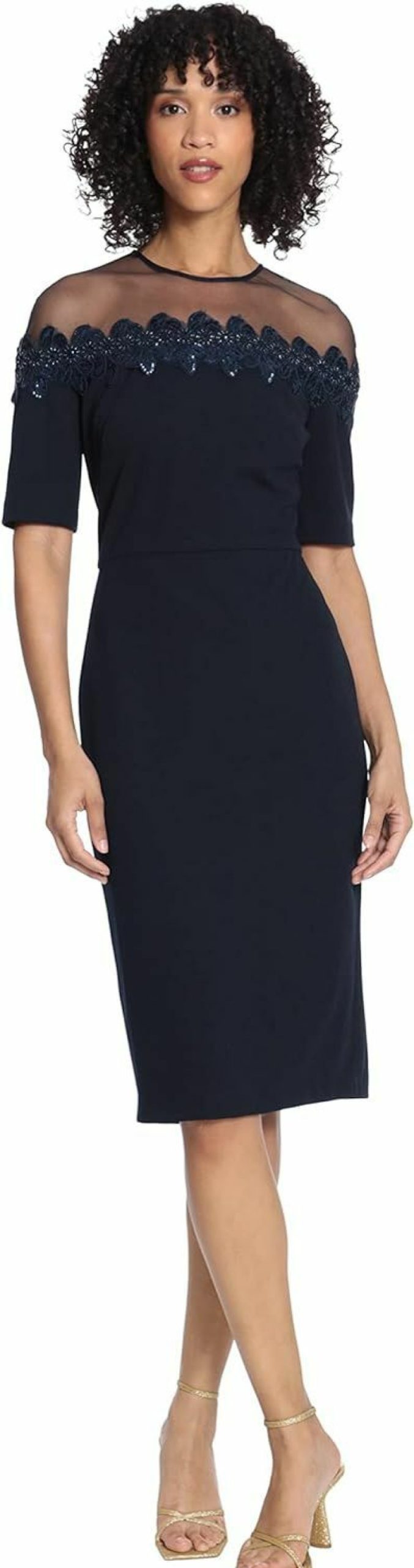 Online Maggy London Maggy London Women'S Mesh Yoke Pencil Skirt Dress With Applique Trim