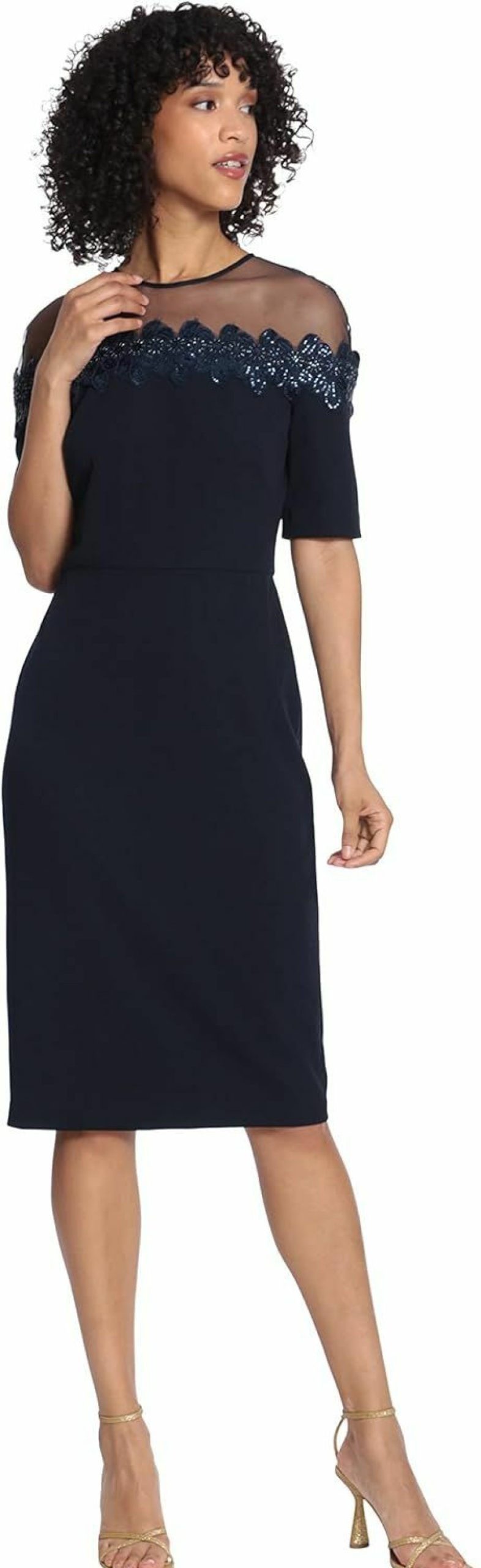 Online Maggy London Maggy London Women'S Mesh Yoke Pencil Skirt Dress With Applique Trim