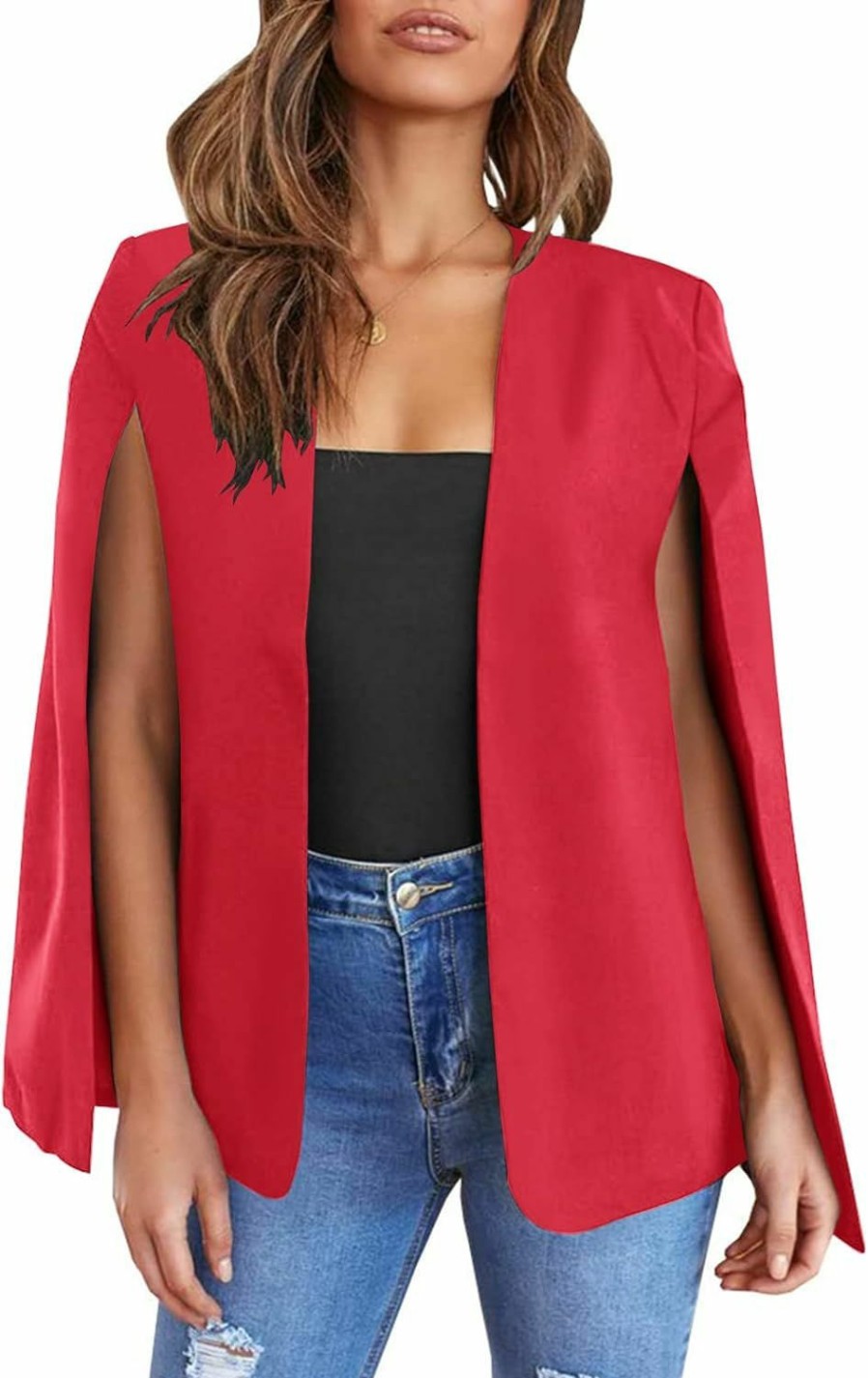 Best LXZTNH Womens Cape Blazer - Split Sleeve Open Front Casual Jacket Coat Workwear Elegant Formal Cape Coat