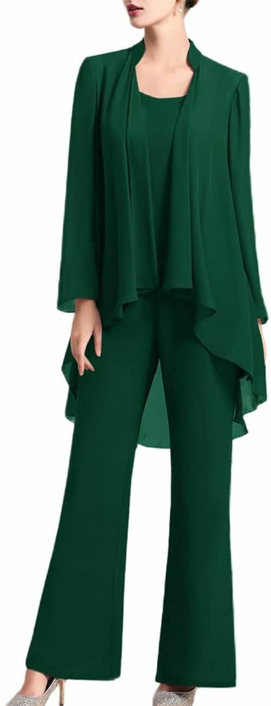 Best Zongqiven Zongqiven Women'S Mother Of The Bride Pant Suits 3 Pieces Chiffon Outfit Sets For Wedding Guest Evening Party Gowns