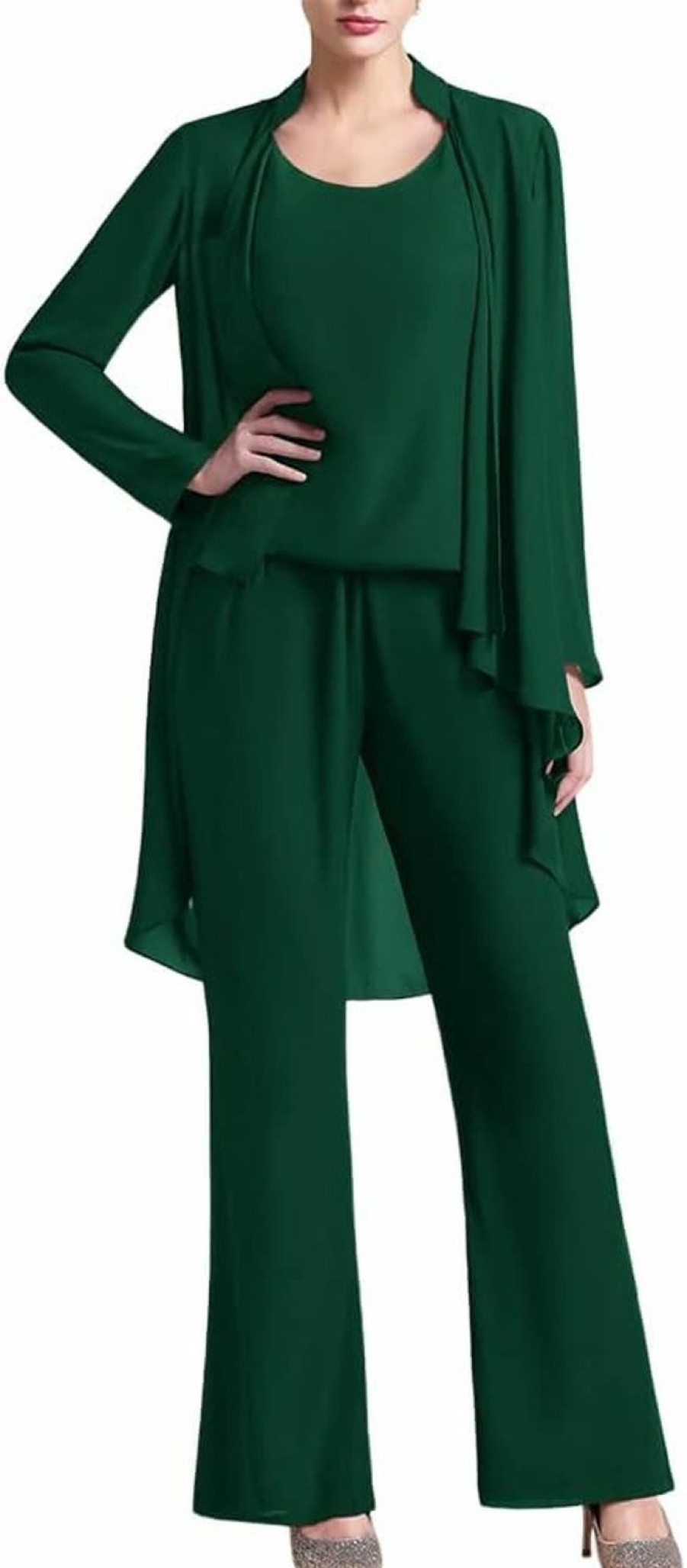 Best Zongqiven Zongqiven Women'S Mother Of The Bride Pant Suits 3 Pieces Chiffon Outfit Sets For Wedding Guest Evening Party Gowns