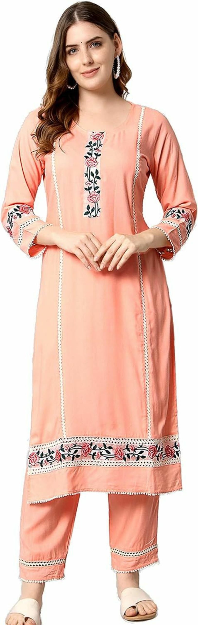 Best Chandrakala Chandrakala Holi Special Eid Gifts,Embroidered Kurti Pant Set Kurta Sets Suits For Women (K222-P)