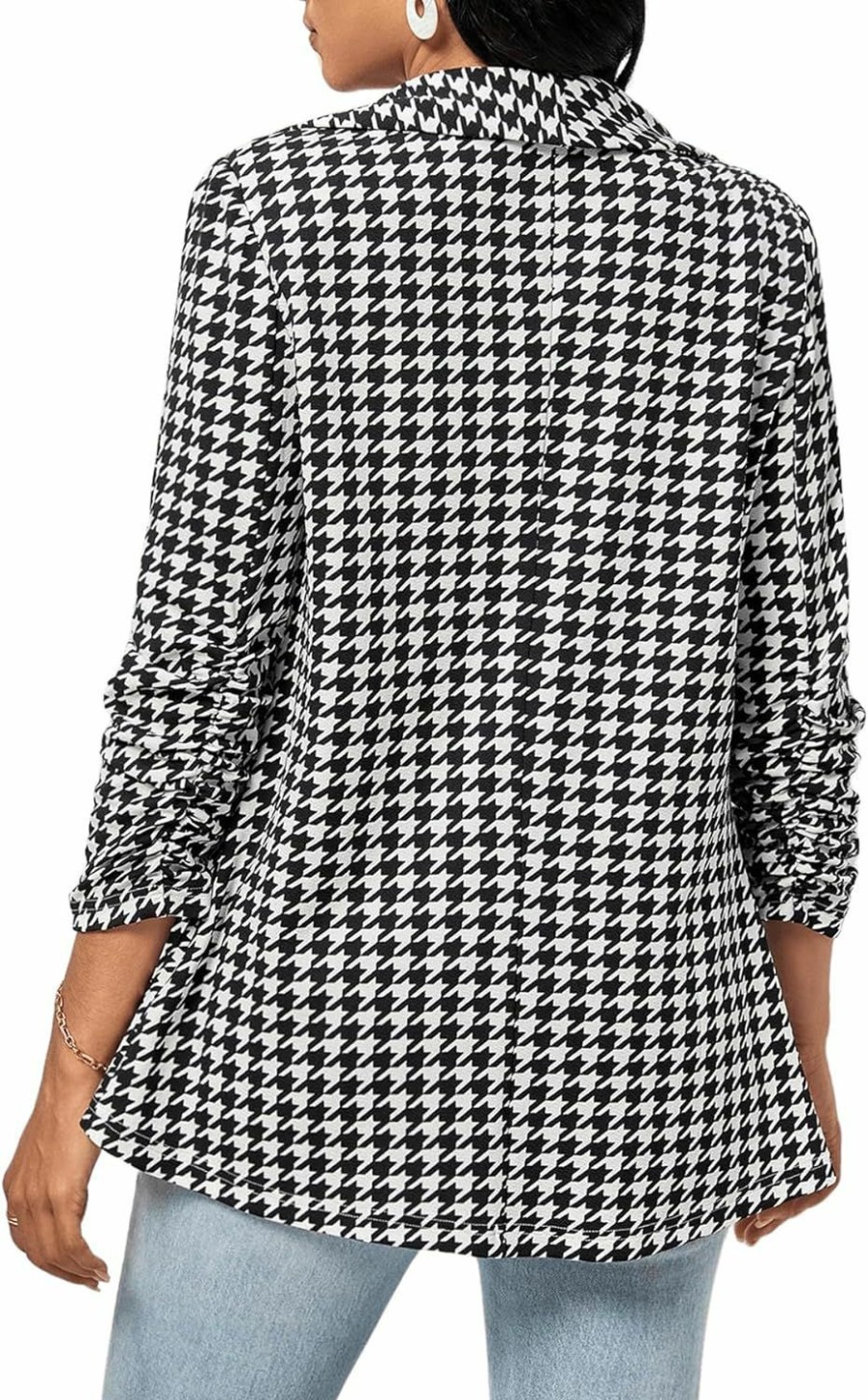 Wholesale WDIRARA Wdirara Women'S Houndstooth Print Shawl Collar Single Button Open Front Three Quarter Length Sleeve Blazer