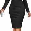 Online PaladMom Paladmom Women'S Casual Long Sleeve Bodycon Wrap Pencil Dress Formal Round Neck Wear To Work Business Midi Dresses